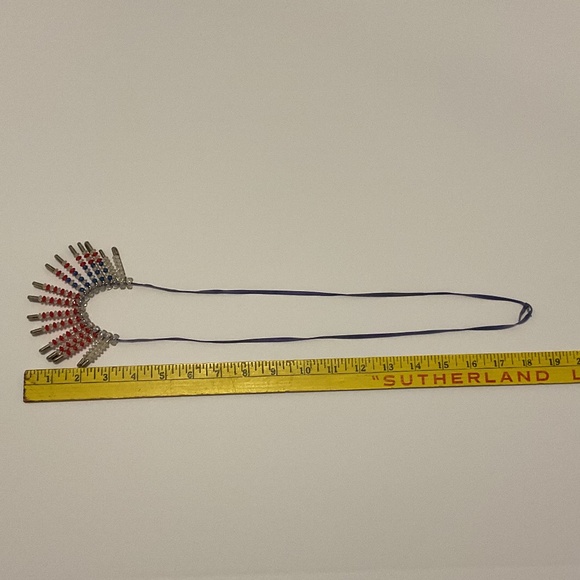 Vintage Silver Safety Pin Plastic Beaded Flag Necklace Adjustable Length - Picture 6 of 7
